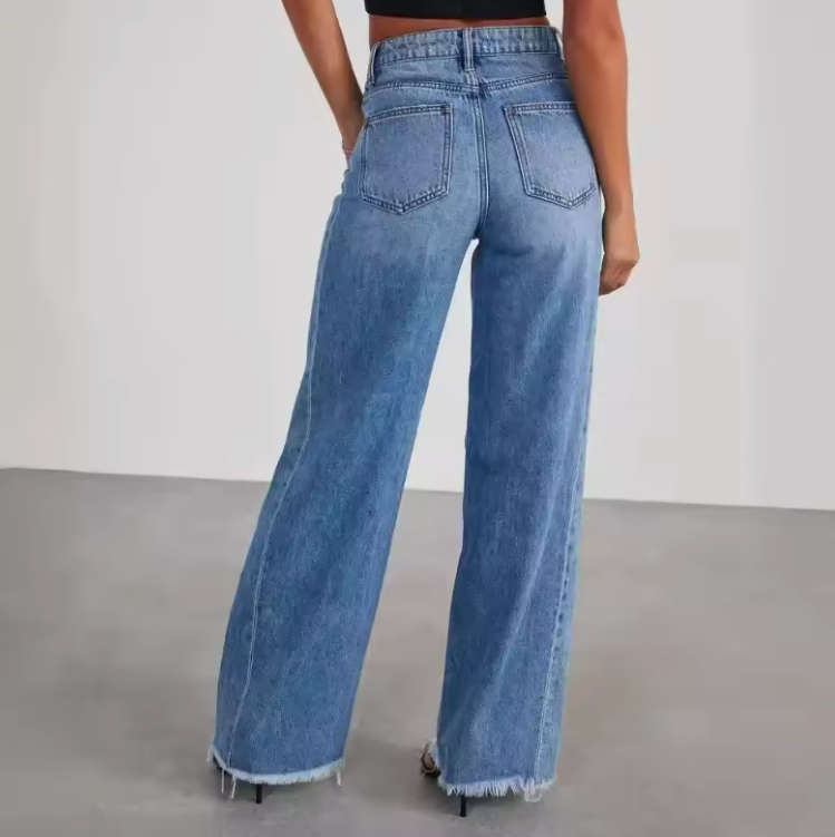 Fray-End Luxe Wide-Leg Jeans