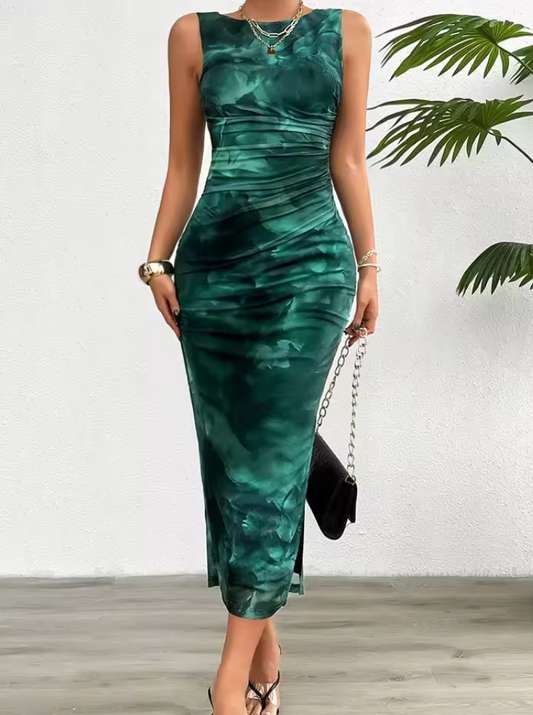 Emerald Ruched Midi Dress